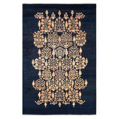 One-of-a-kind Hand Made Contemporary Eclectic Blue Area Rug