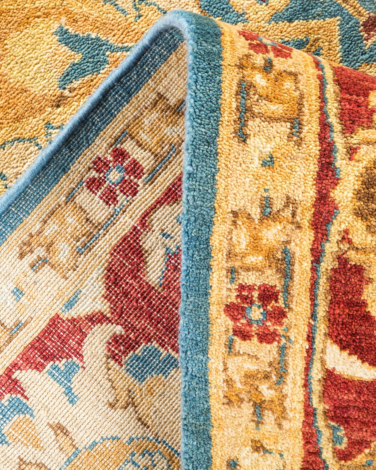 Pakistanais Tapis bleu contemporain éclectique fait à la main, unique en son genre en vente