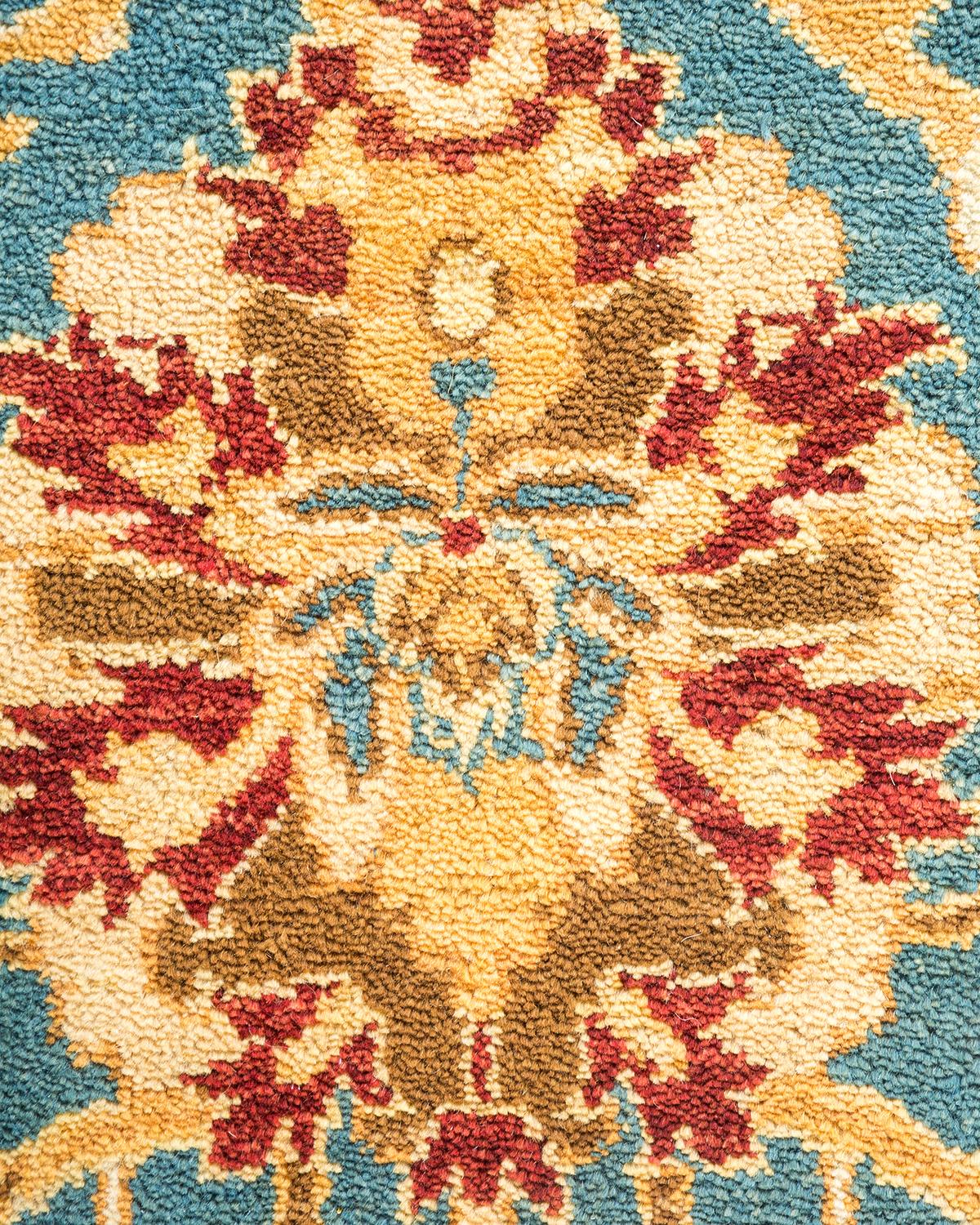 XXIe siècle et contemporain Tapis bleu contemporain éclectique fait à la main, unique en son genre en vente
