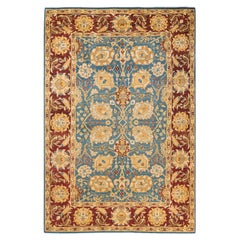One-Of-A-Kind Hand Made Contemporary Eclectic Blue Area Rug