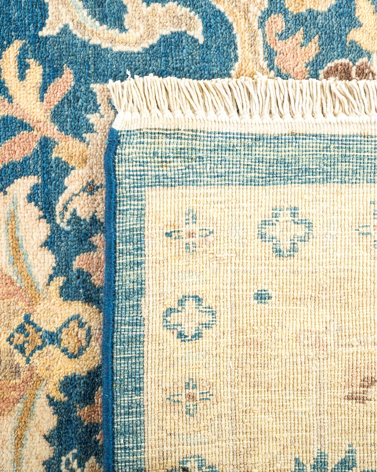 Hand-Knotted One-Of-A-Kind Hand Made Contemporary Eclectic Blue Area Rug For Sale