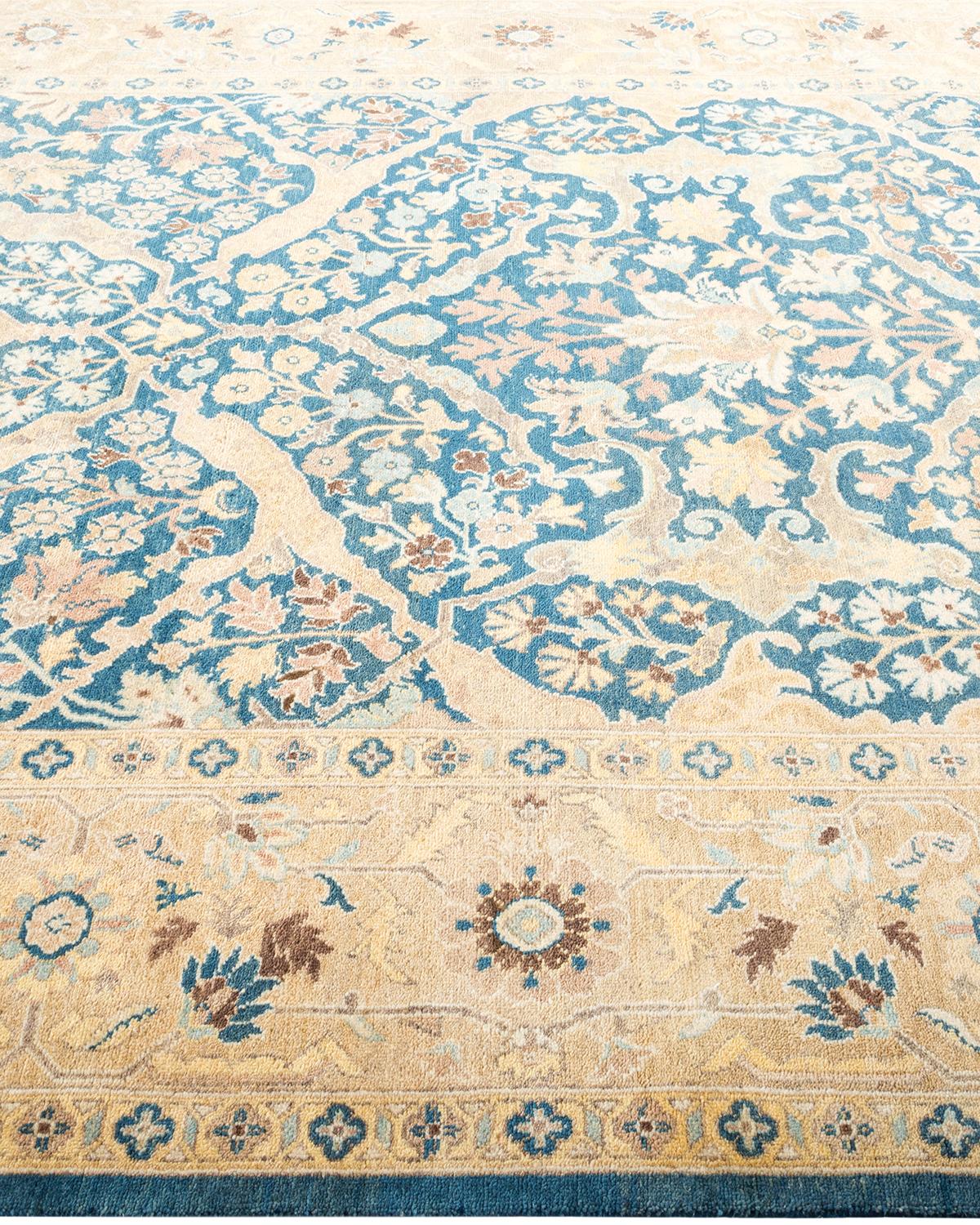 One-Of-A-Kind Hand Made Contemporary Eclectic Blue Area Rug In New Condition For Sale In Norwalk, CT