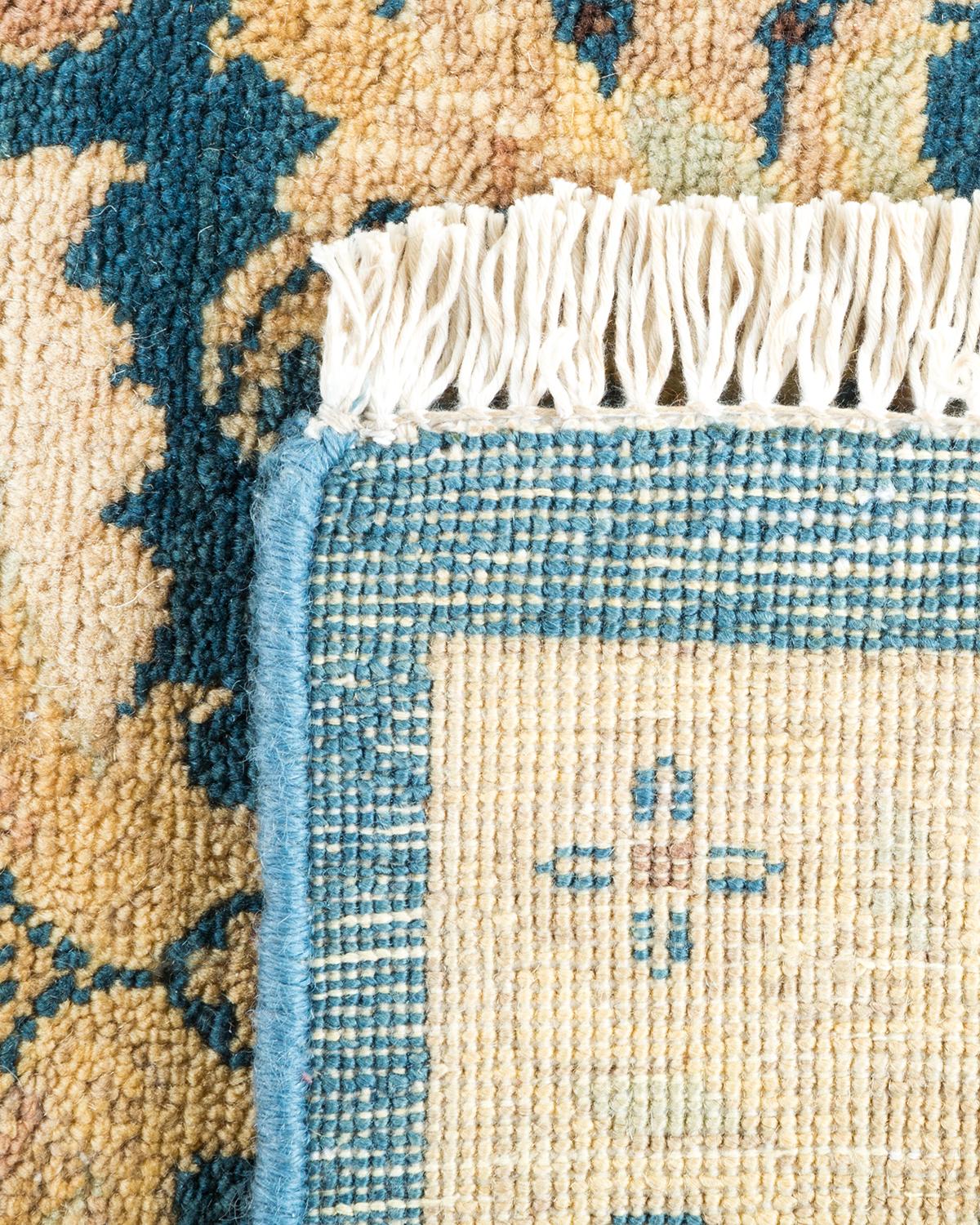 Hand-Knotted One-Of-A-Kind Hand Made Contemporary Eclectic Blue Area Rug For Sale