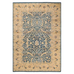 One-Of-A-Kind Hand Made Contemporary Eclectic Blue Area Rug