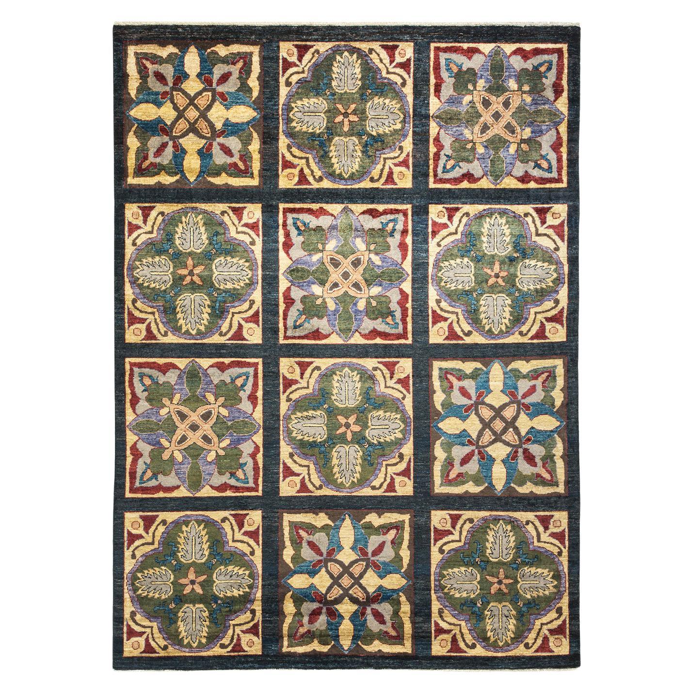 Oriental Rug Elegant Navy Blue Rug Hand Made Carpet for Sale For Sale