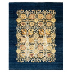 One-Of-A-Kind Hand Made Contemporary Eclectic Blue Area Rug