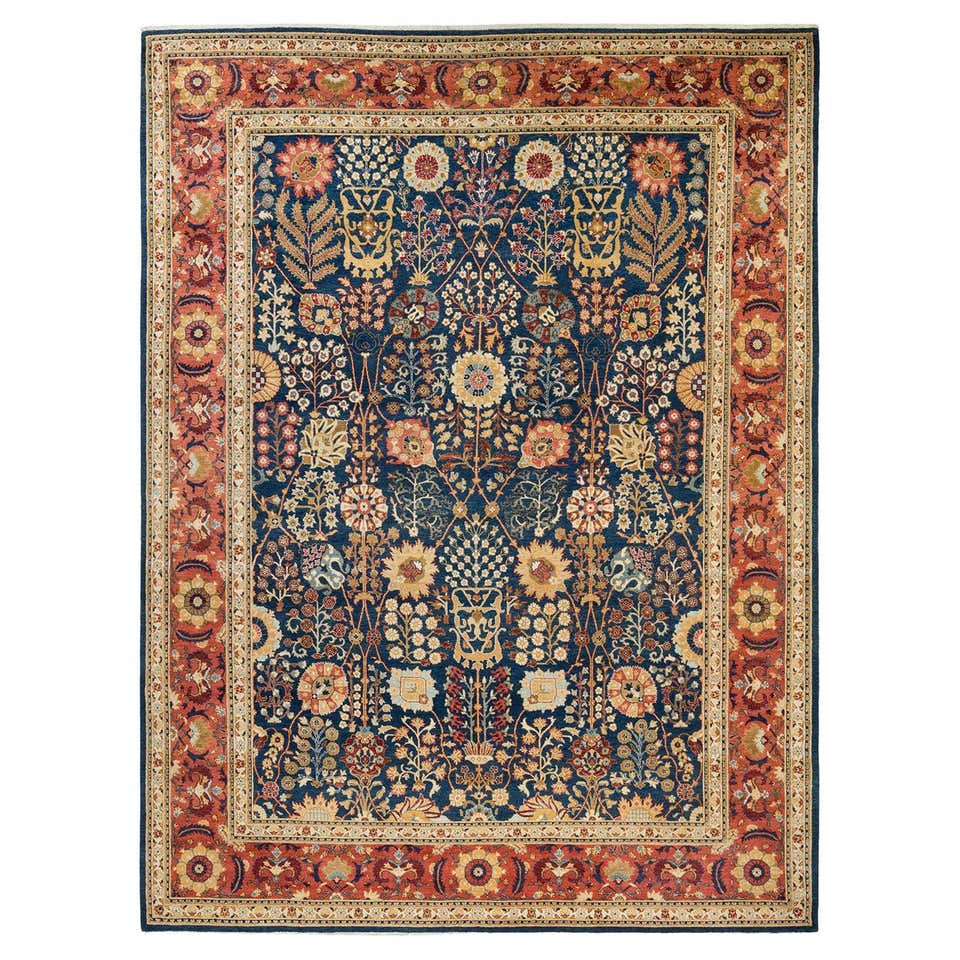 One-Of-A-Kind Hand Made Contemporary Eclectic Blue Area Rug For Sale at ...