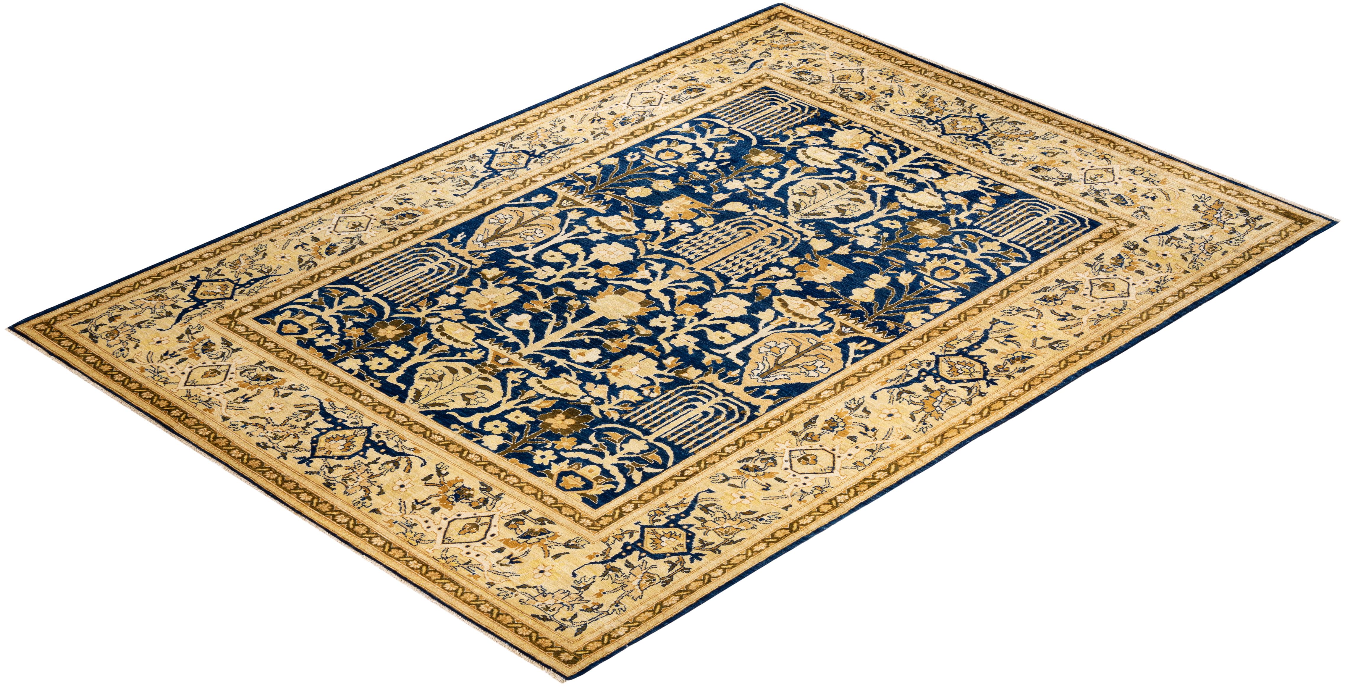 Other One-of-a-Kind Hand Made Contemporary Eclectic Blue Area Rug For Sale