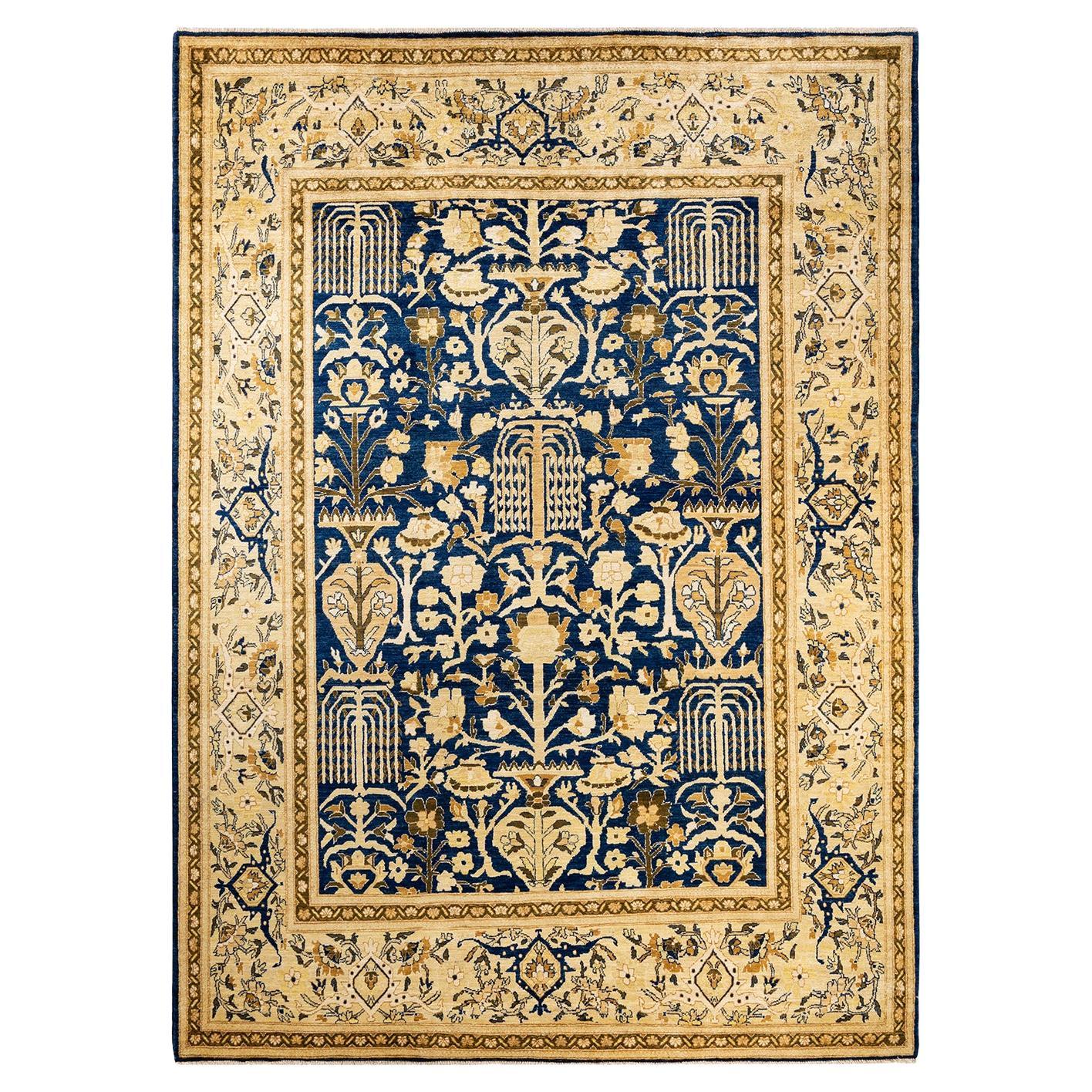 One-of-a-Kind Hand Made Contemporary Eclectic Blue Area Rug For Sale