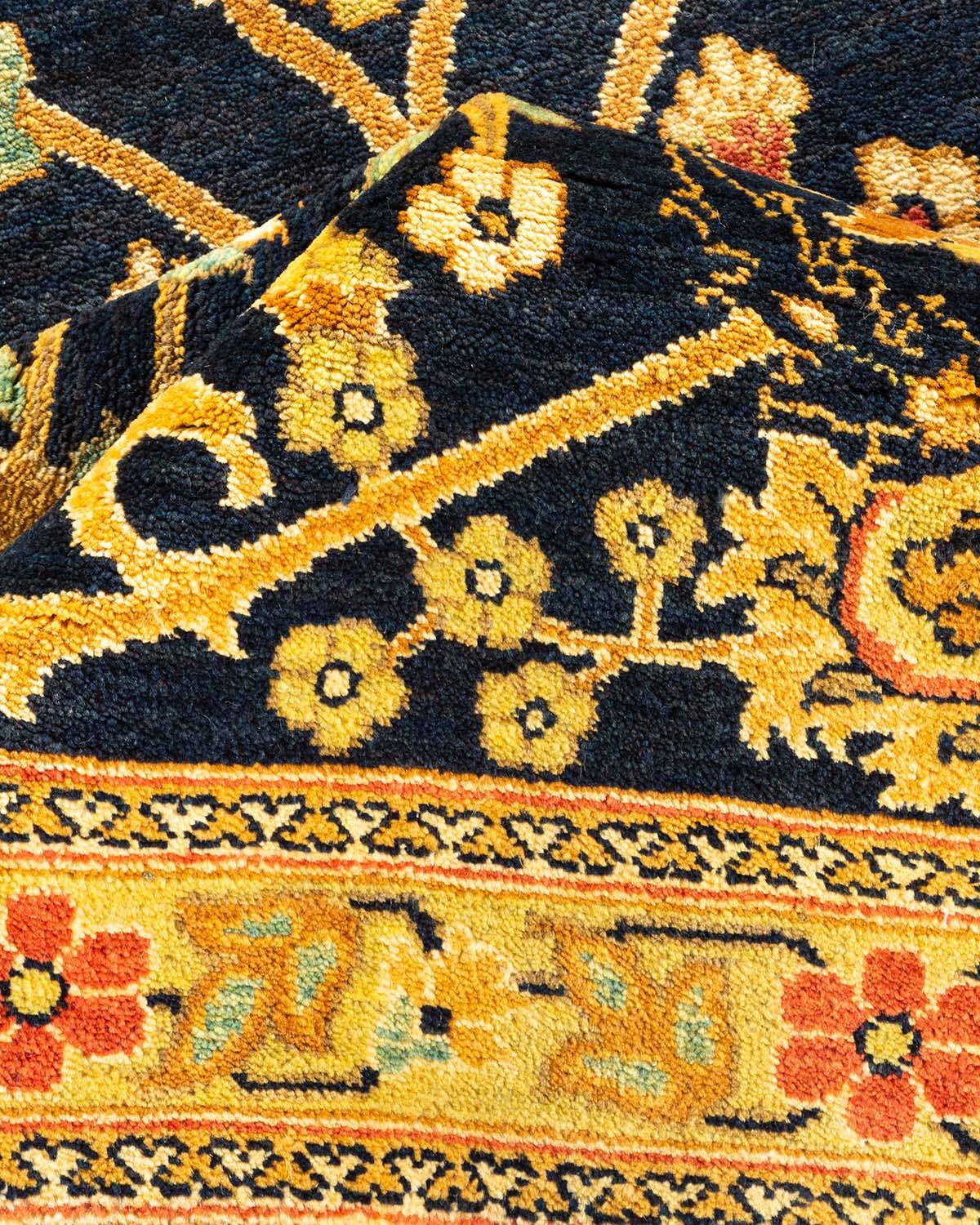 Pakistani One-Of-A-Kind Hand Made Contemporary Eclectic Blue Area Rug For Sale