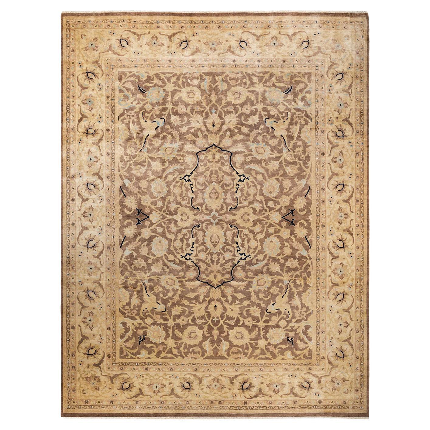 One-Of-A-Kind Hand Made Contemporary Eclectic Brown Area Rug For Sale