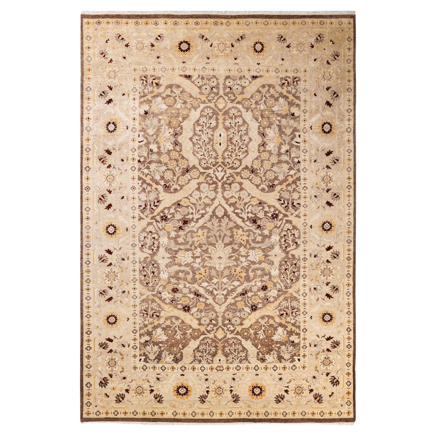 One-Of-A-Kind Hand Made Contemporary Eclectic Brown Area Rug For Sale