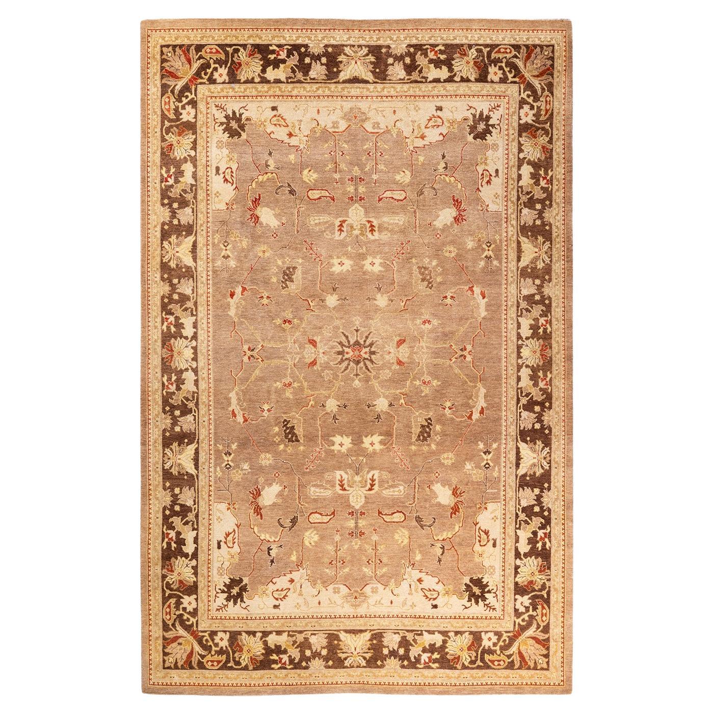 One-Of-A-Kind Hand Made Contemporary Eclectic Brown Area Rug For Sale