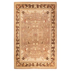 Tapis marron contemporain éclectique fait à la main unique en son genre