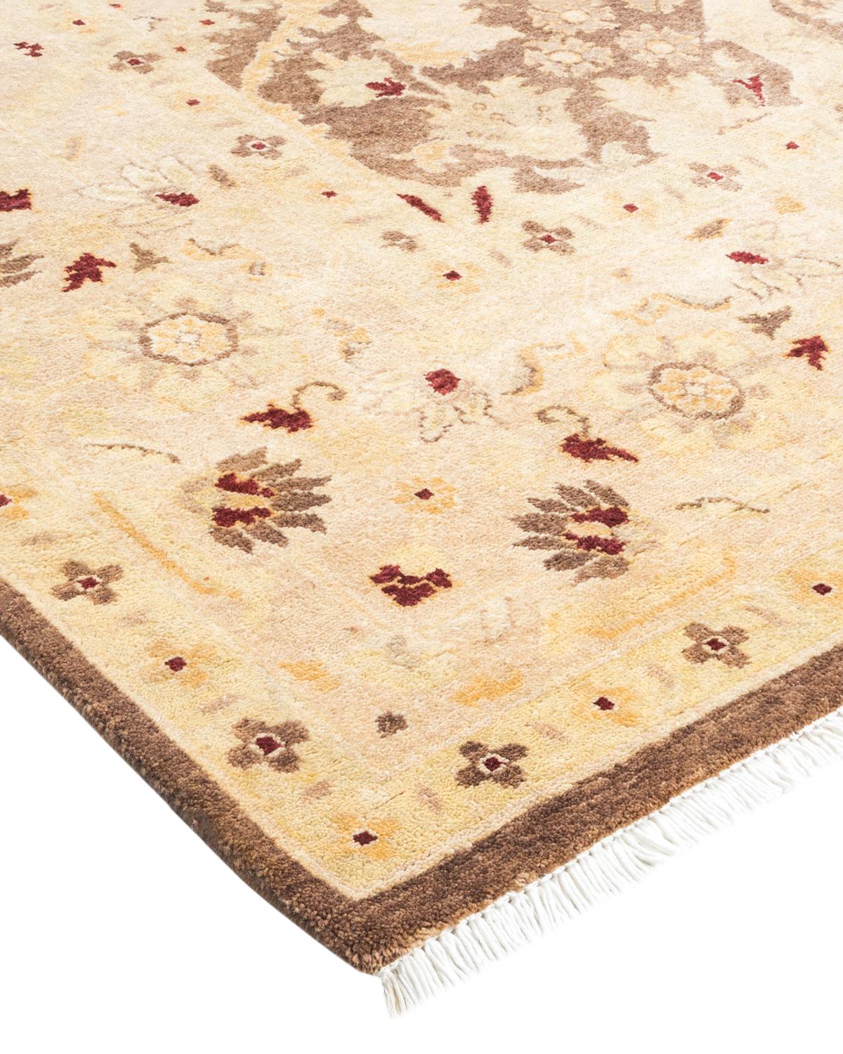 Alfombra contemporánea ecléctica marrón hecha a mano única en su género Lana en venta