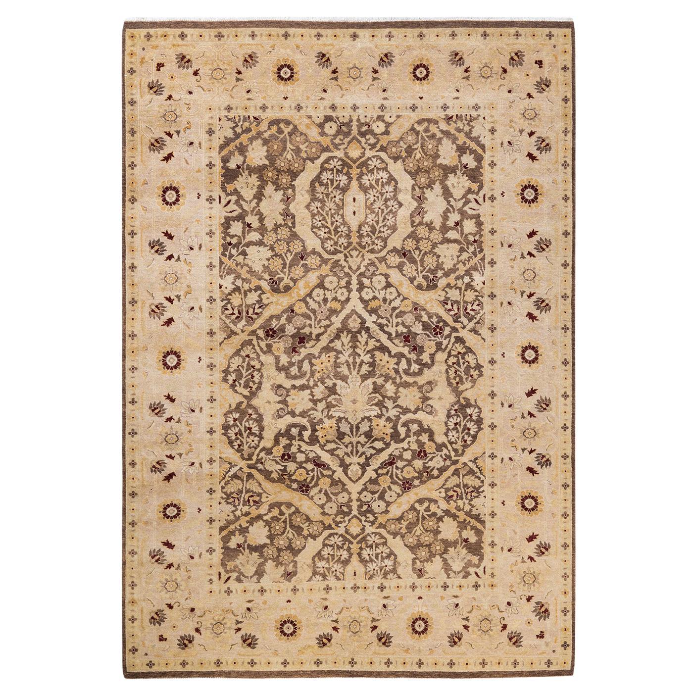 One-Of-A-Kind Hand Made Contemporary Eclectic Brown Area Rug For Sale