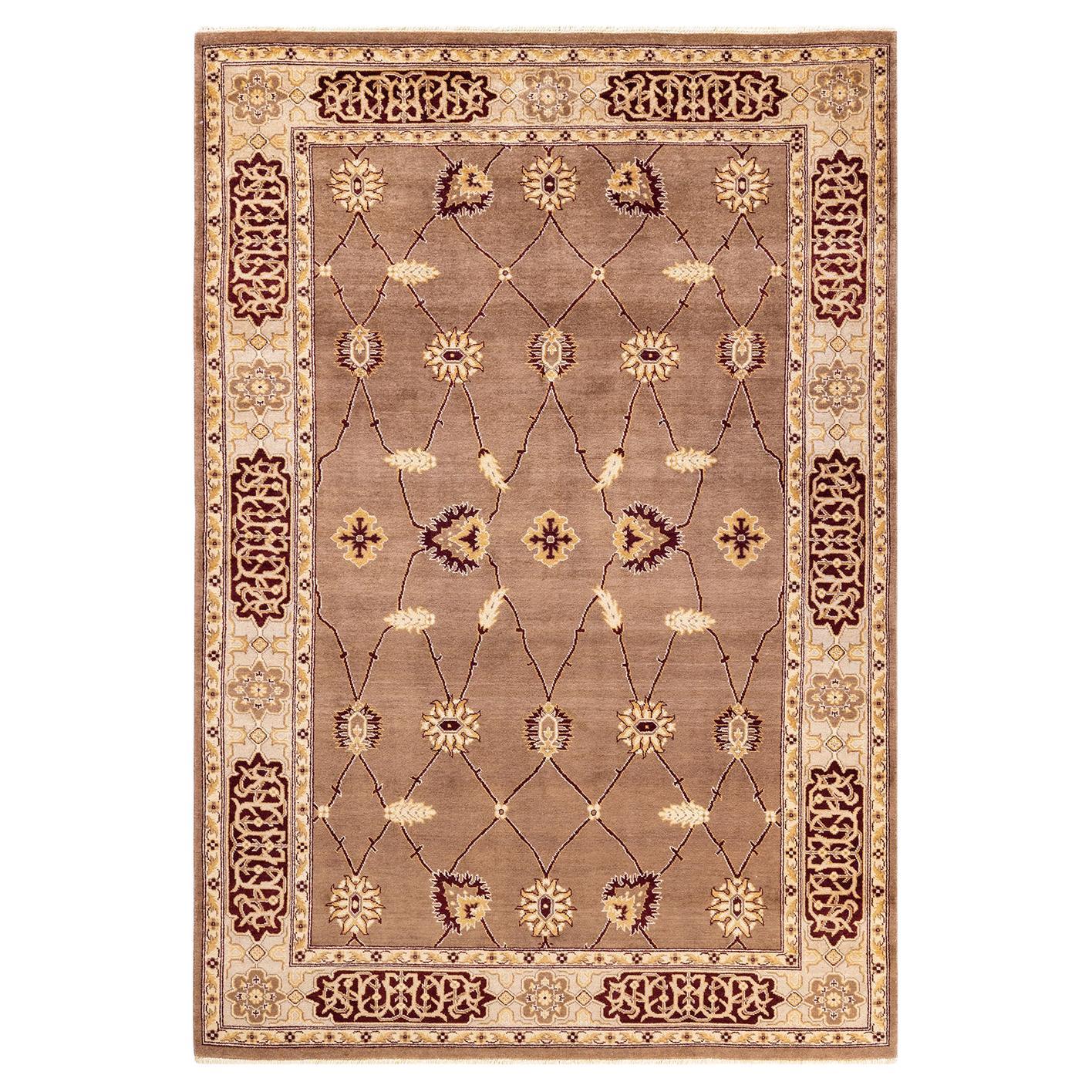 One-Of-A-Kind Hand Made Contemporary Eclectic Brown Area Rug