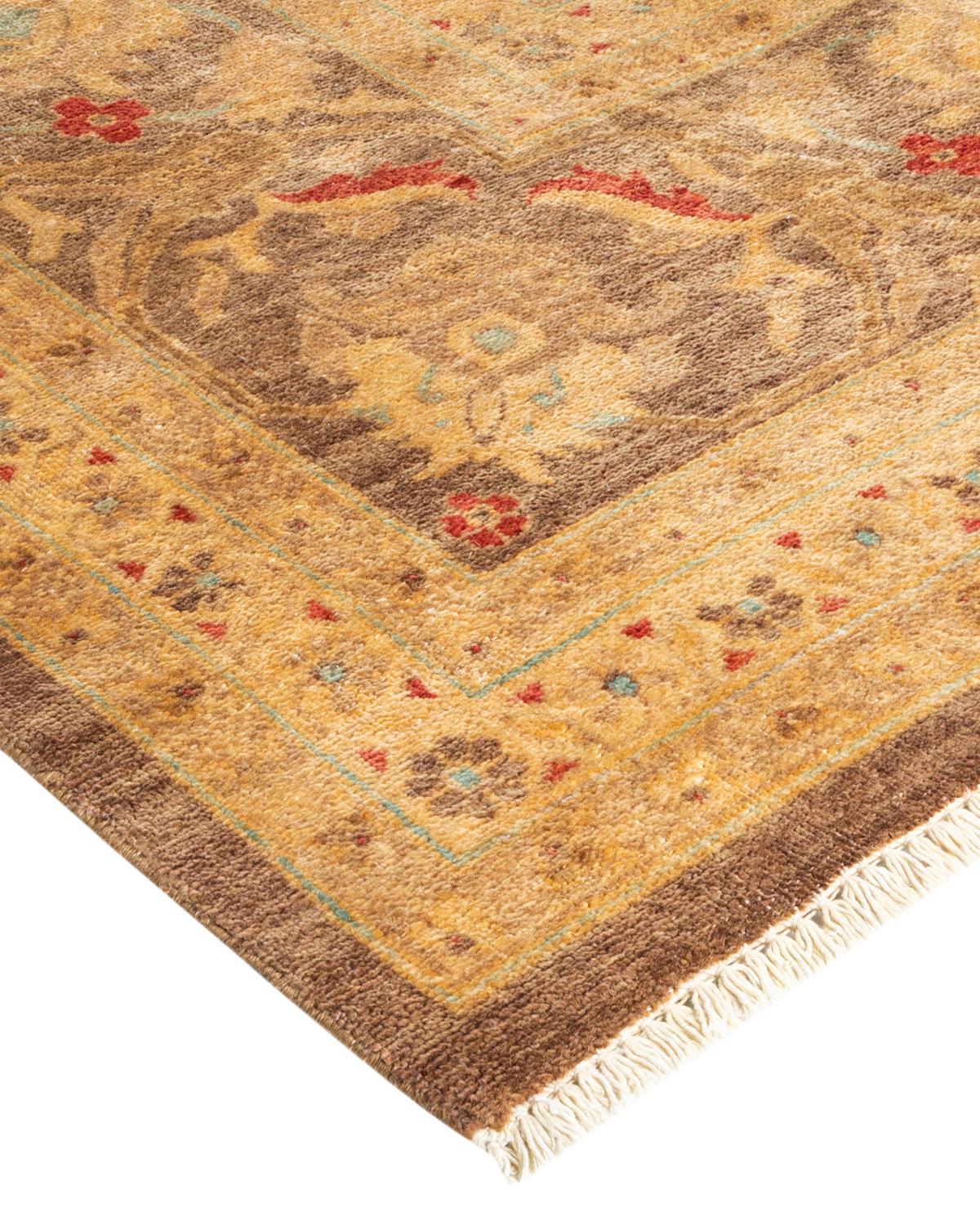 Handgefertigter, zeitgenössischer, eklektischer brauner Teppich, Unikat (Wolle) im Angebot