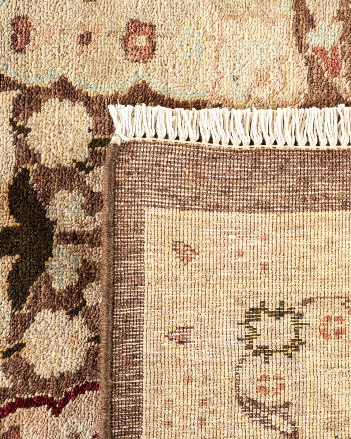 Hand-Knotted One-Of-A-Kind Hand Made Contemporary Eclectic Brown Area Rug For Sale