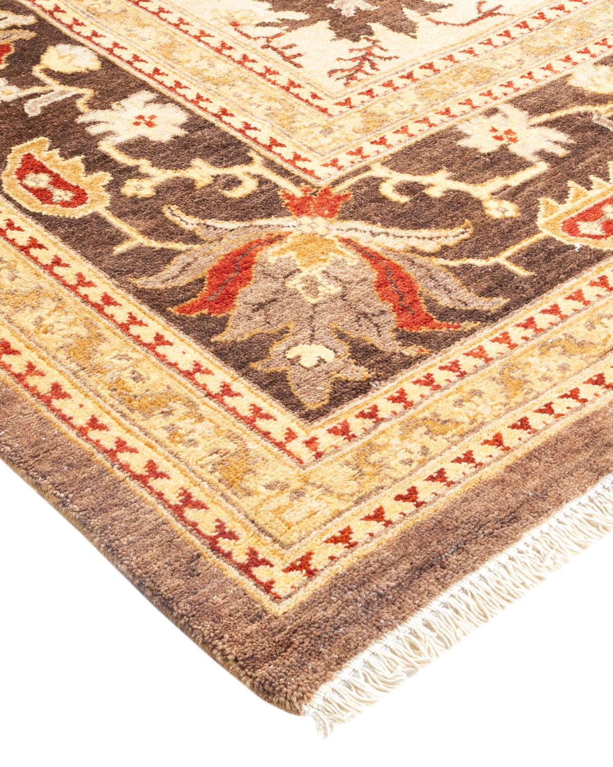 Lana Tappeto contemporaneo eclettico marrone, unico nel suo genere, Hand Made in vendita