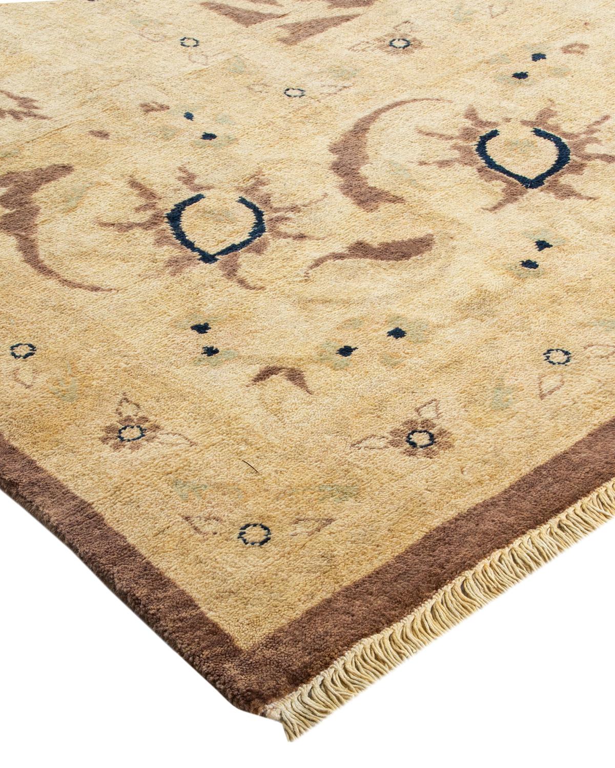 Lana Tappeto contemporaneo eclettico marrone, unico nel suo genere, Hand Made in vendita
