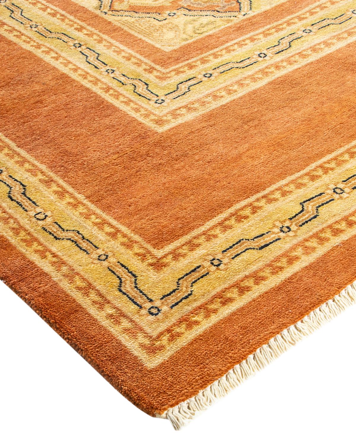 Alfombra contemporánea ecléctica marrón hecha a mano única en su género Lana en venta