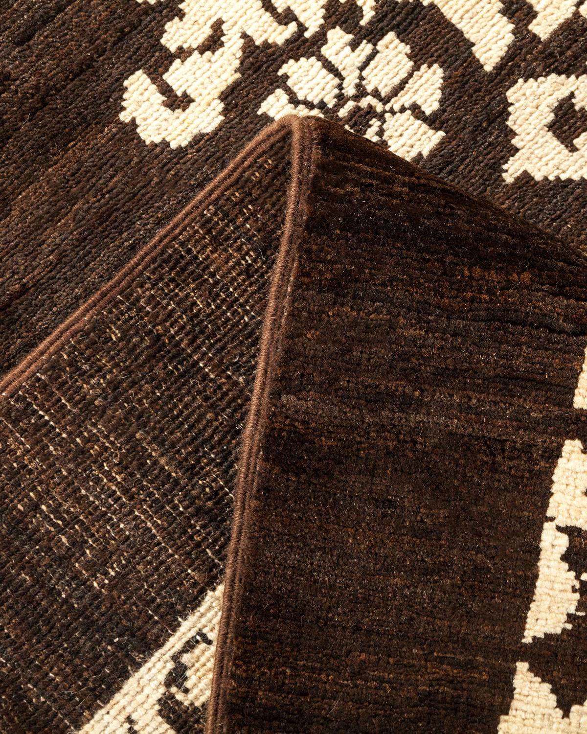 Pakistani One-of-a-kind Hand Made Contemporary Eclectic Brown Area Rug For Sale
