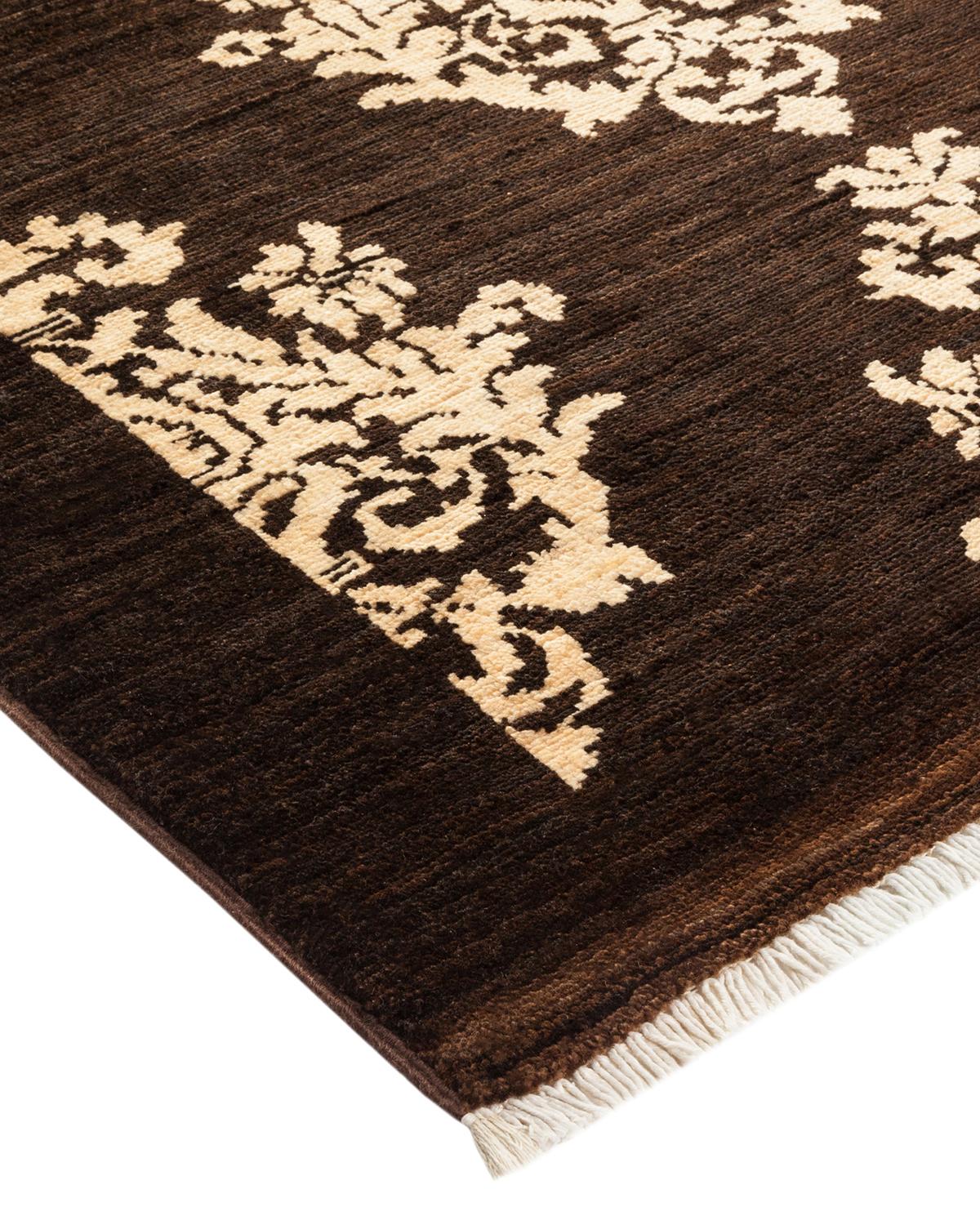 One-of-a-kind Hand Made Contemporary Eclectic Brown Area Rug For Sale 1