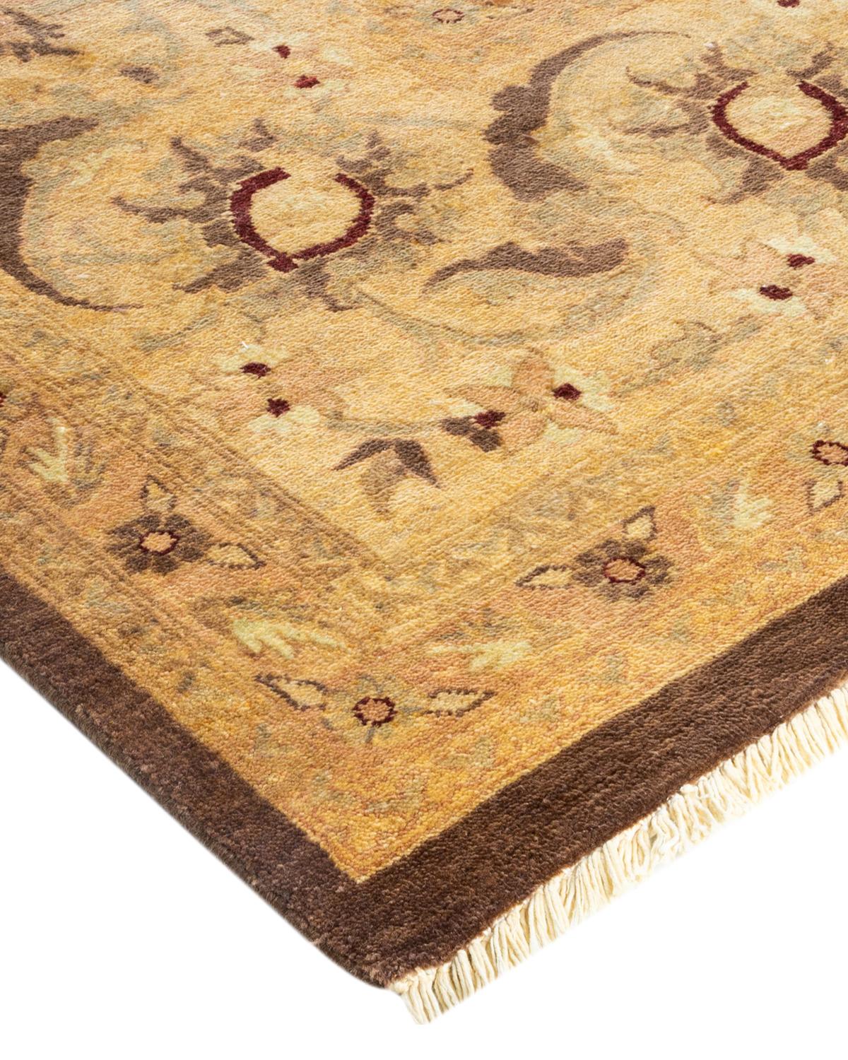 Alfombra contemporánea ecléctica marrón hecha a mano única en su género Lana en venta
