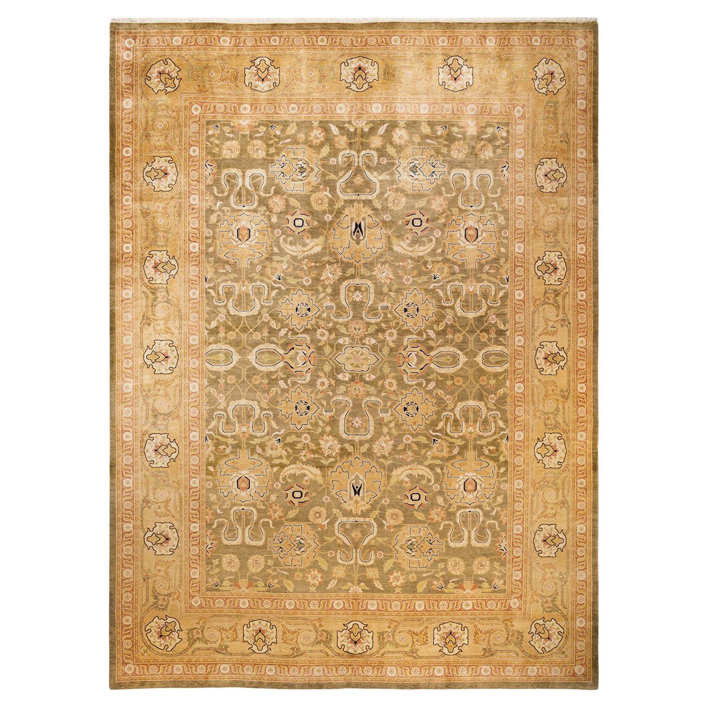 One-Of-A-Kind Hand Made Contemporary Eclectic Green Area Rug