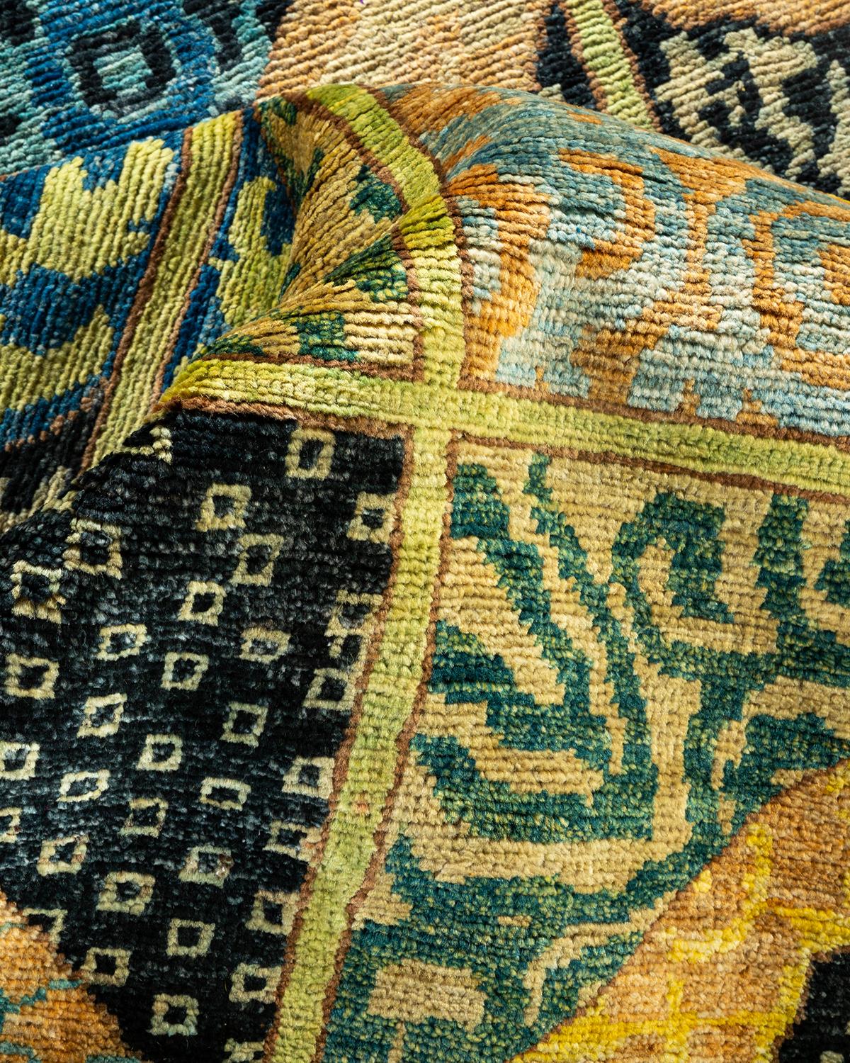 Other One-of-a-kind Hand Made Contemporary Eclectic Green Area Rug For Sale