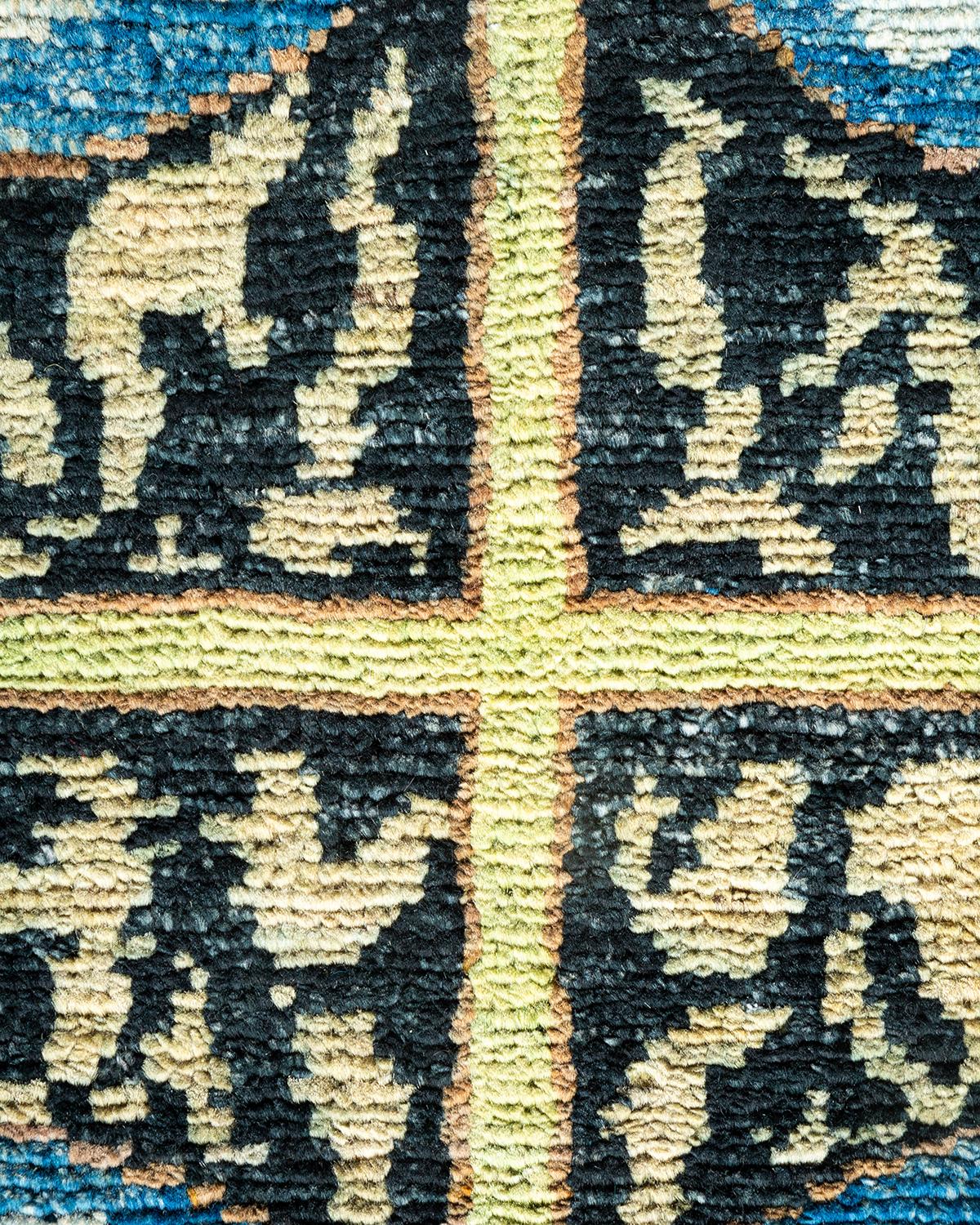 Wool One-of-a-kind Hand Made Contemporary Eclectic Green Area Rug For Sale