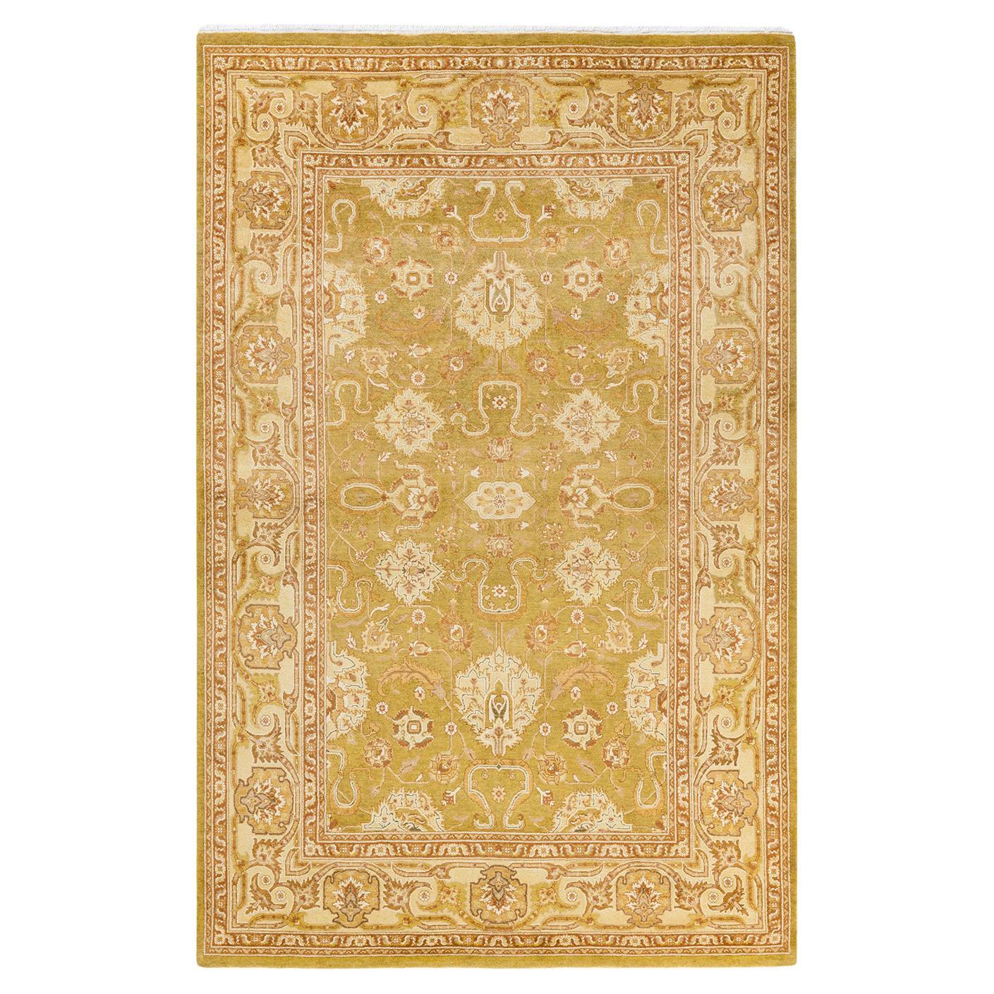 One-of-a-Kind Hand Made Contemporary Eclectic Green Area Rug