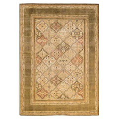 One-Of-A-Kind Hand Made Contemporary Eclectic Green Area Rug