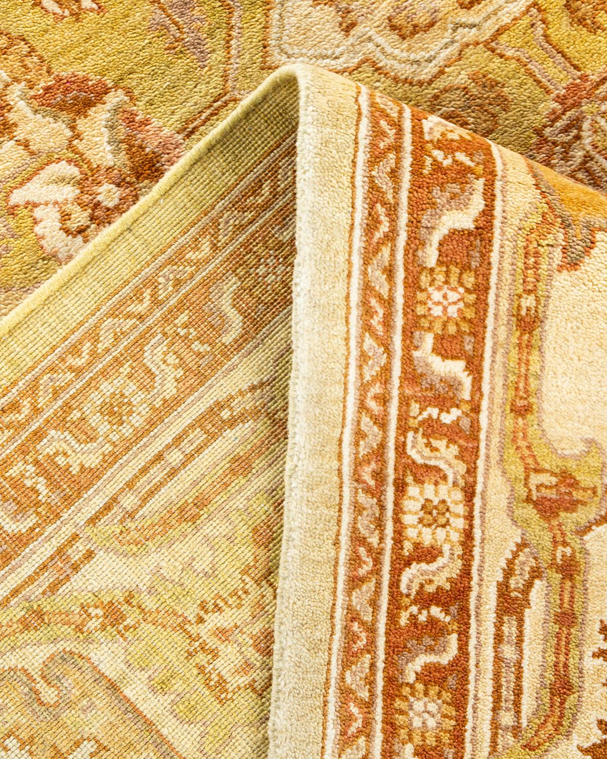 Pakistani One-Of-A-Kind Hand Made Contemporary Eclectic Green Area Rug For Sale