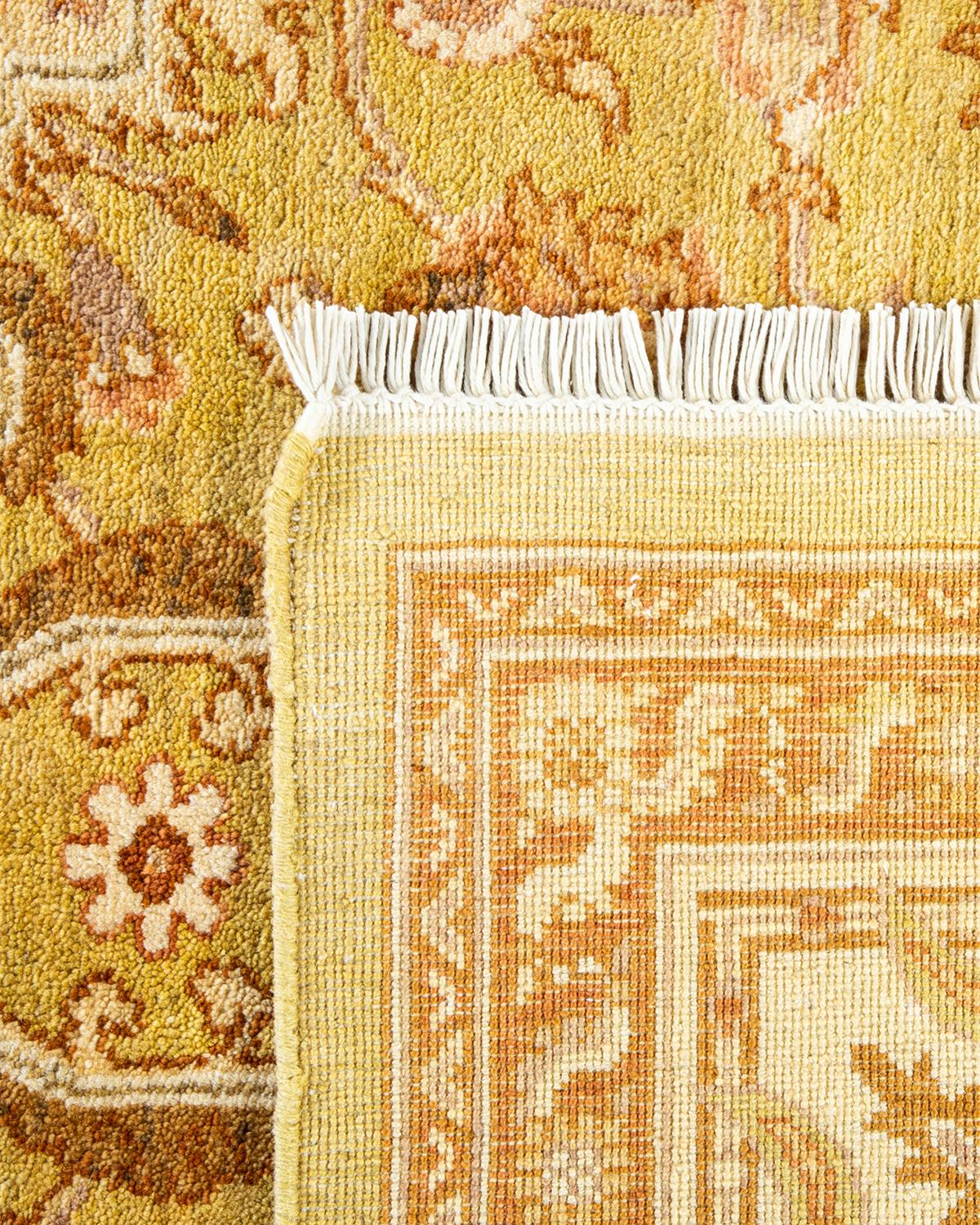 Hand-Knotted One-Of-A-Kind Hand Made Contemporary Eclectic Green Area Rug For Sale