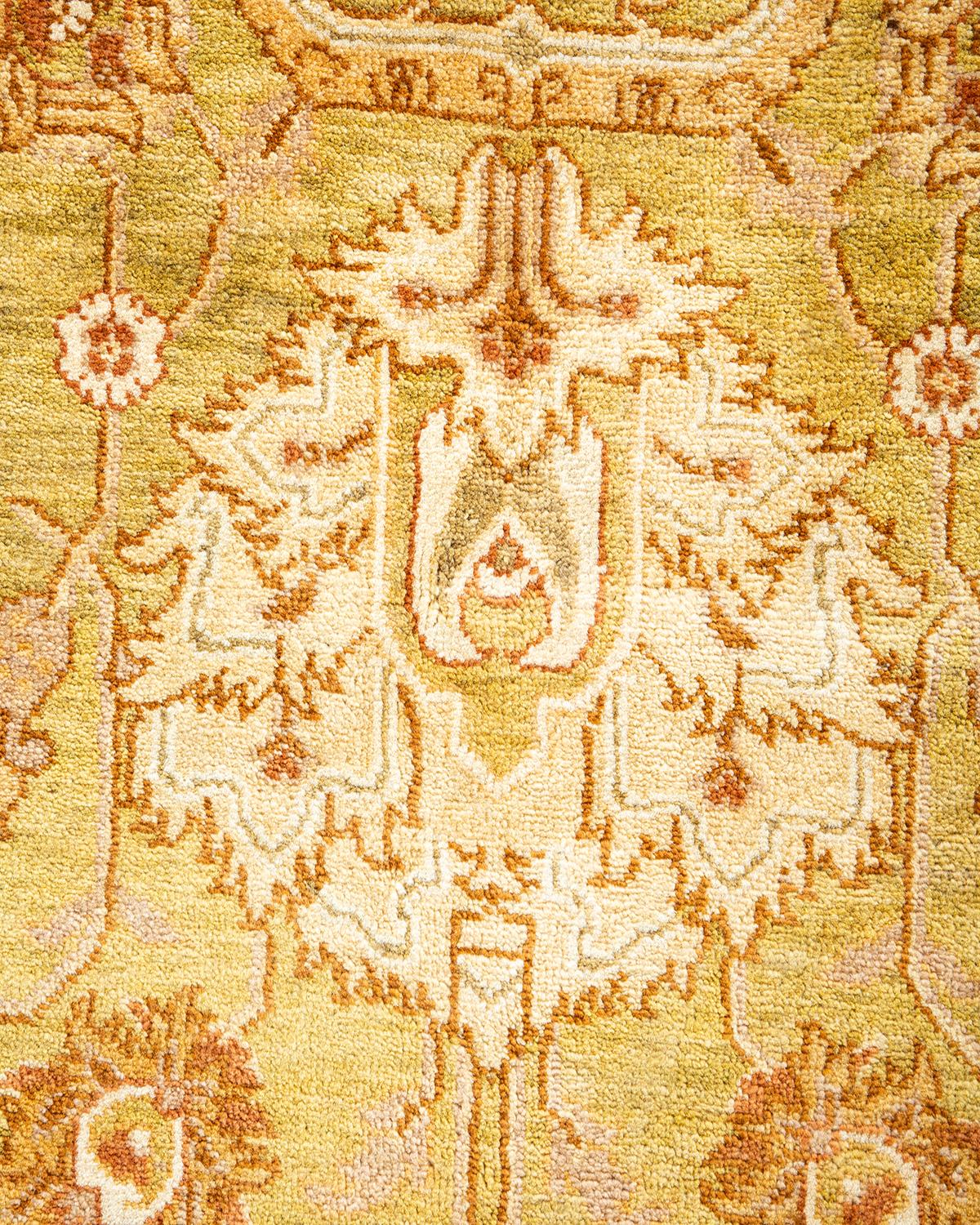 Wool One-Of-A-Kind Hand Made Contemporary Eclectic Green Area Rug For Sale