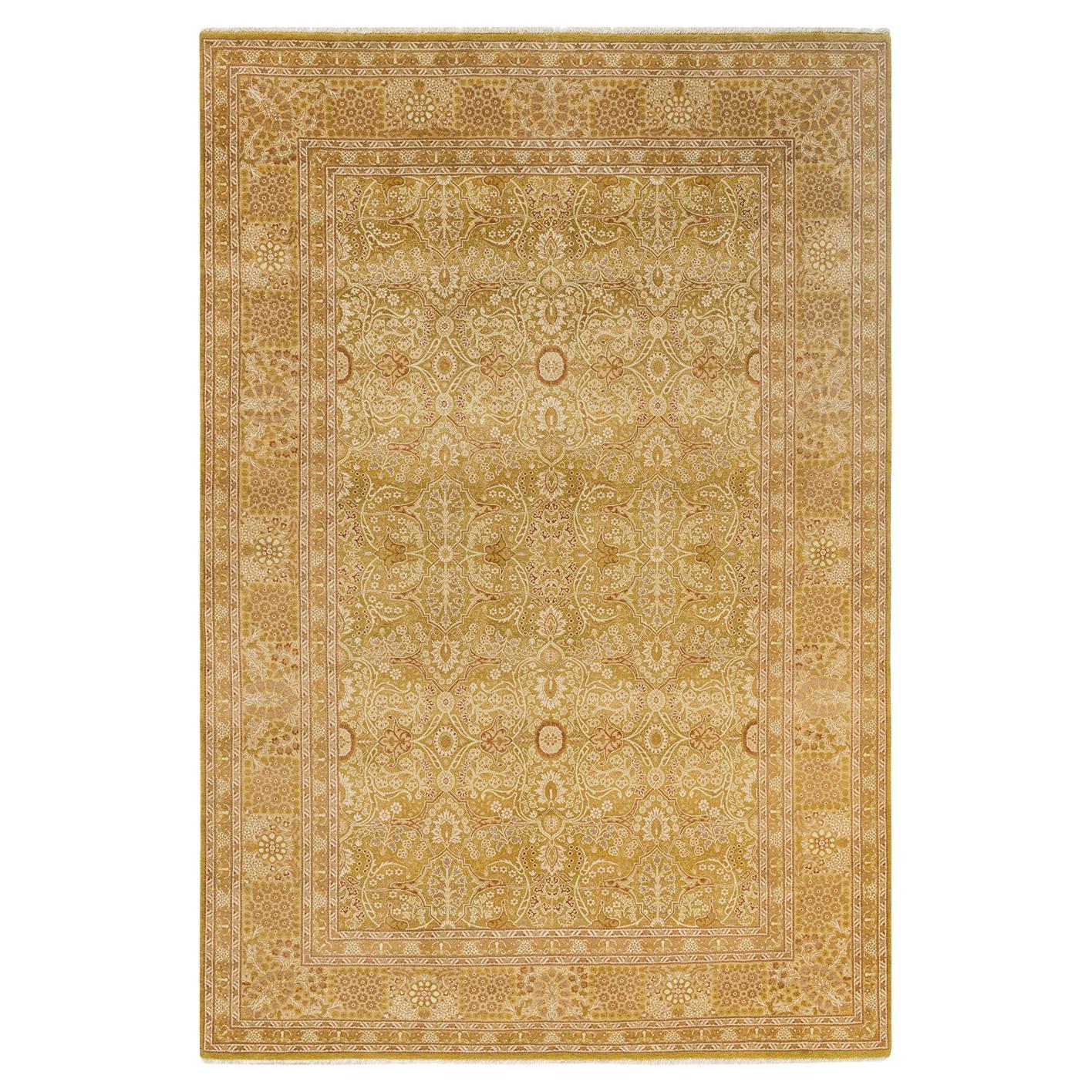 One-of-a-Kind Hand Made Contemporary Eclectic Green Area Rug For Sale