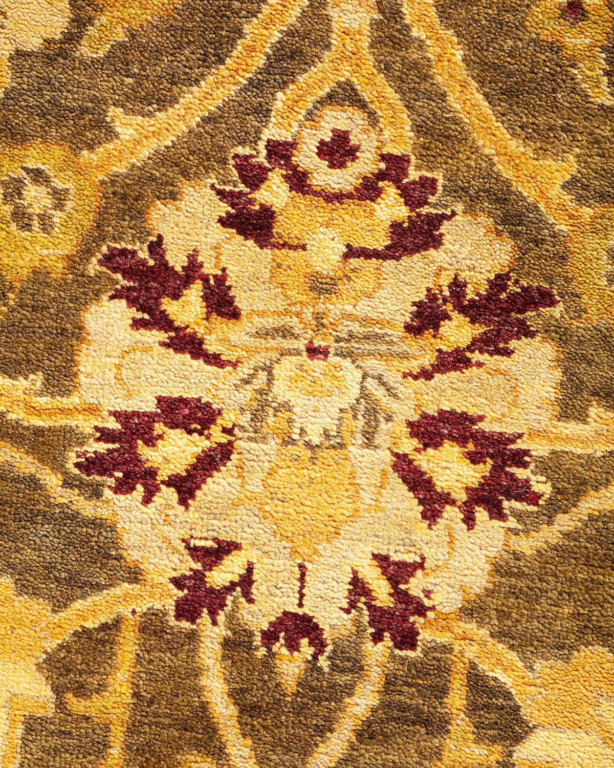 XXIe siècle et contemporain Tapis contemporain vert éclectique fait à la main, unique en son genre en vente