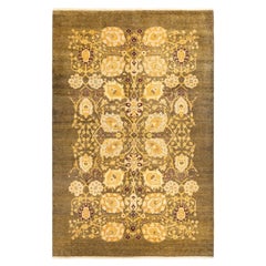 One-of-a-kind Hand Made Contemporary Eclectic Green Area Rug
