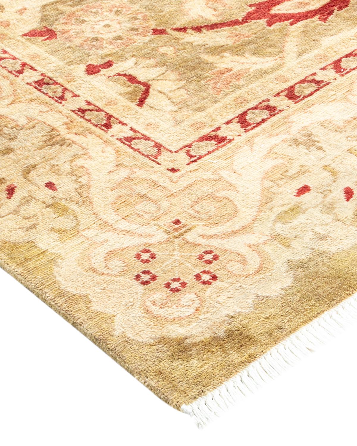 Laine Tapis vert éclectique contemporain fait à la main unique en son genre en vente
