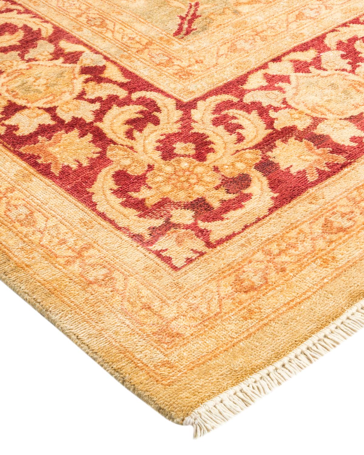 Laine Tapis vert contemporain éclectique fait à la main unique en son genre en vente