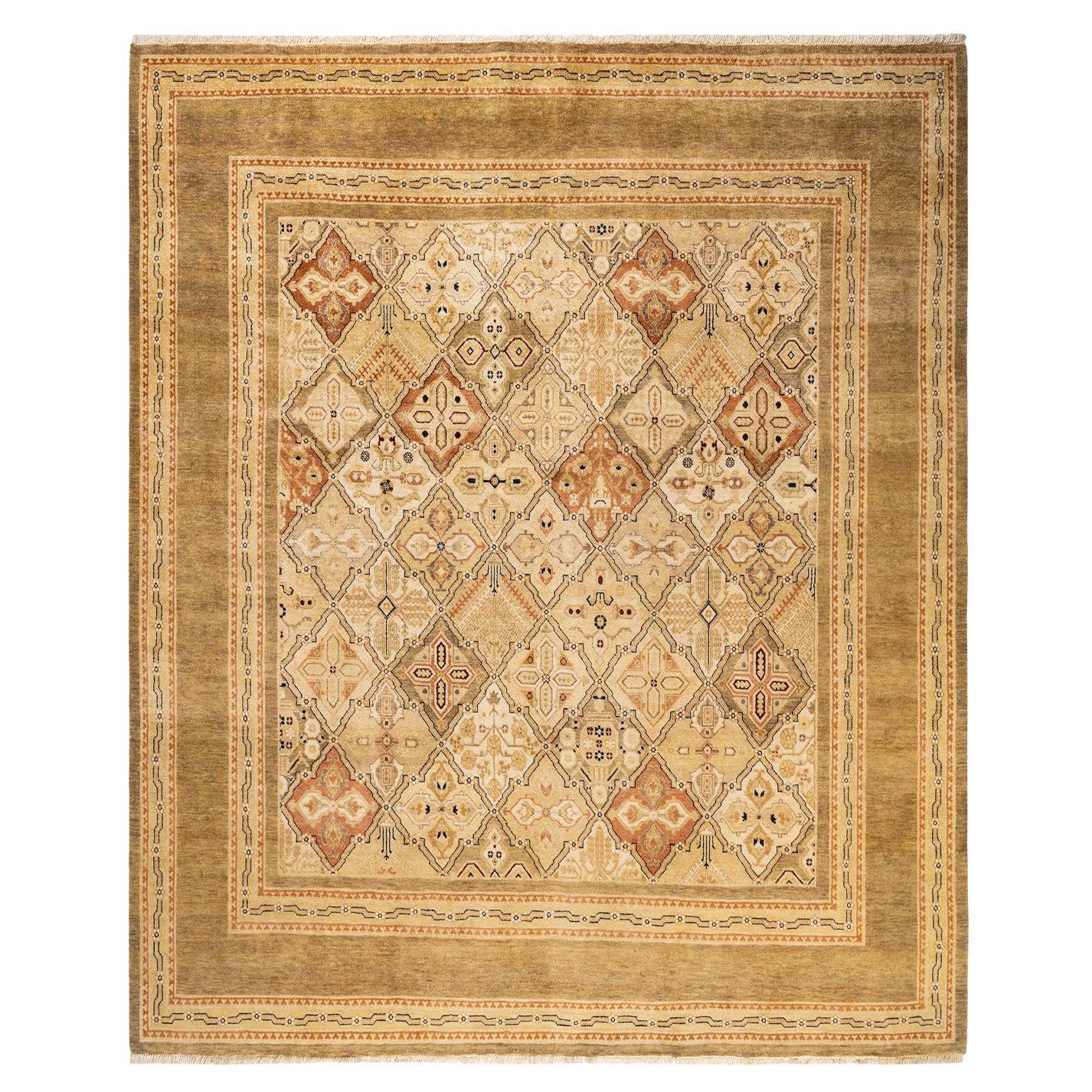 One-Of-A-Kind Hand Made Contemporary Eclectic Green Area Rug