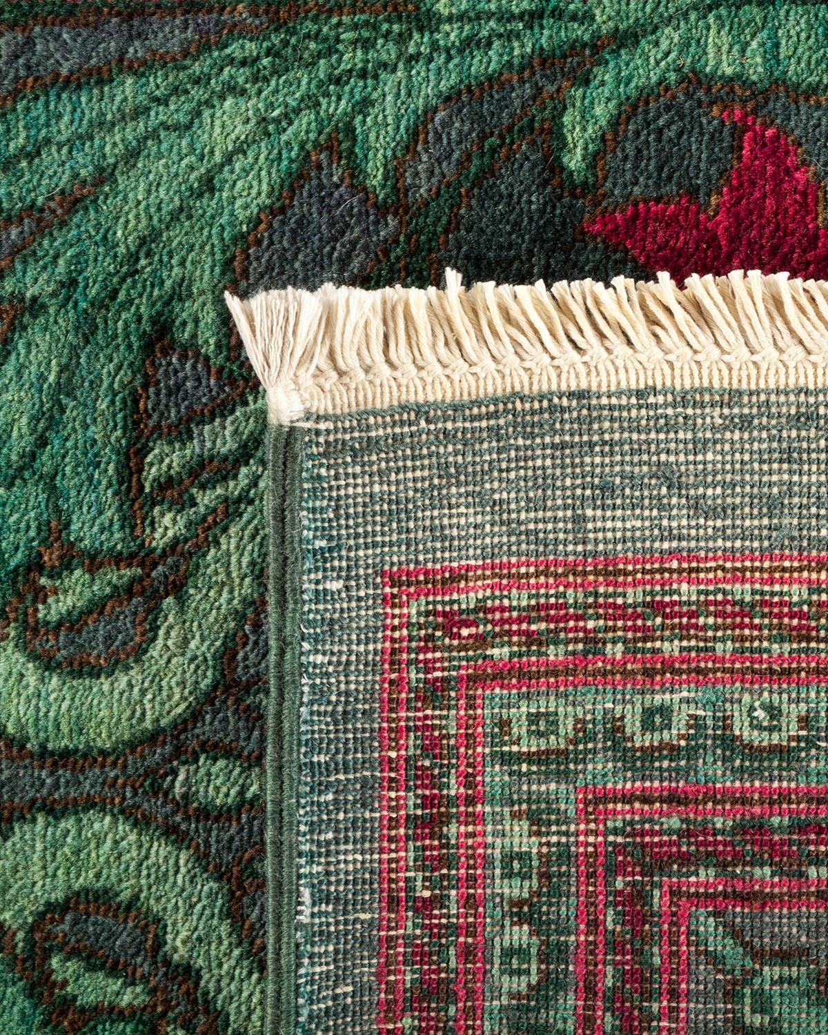 Hand-Knotted One-Of-A-Kind Hand Made Contemporary Eclectic Green Area Rug For Sale