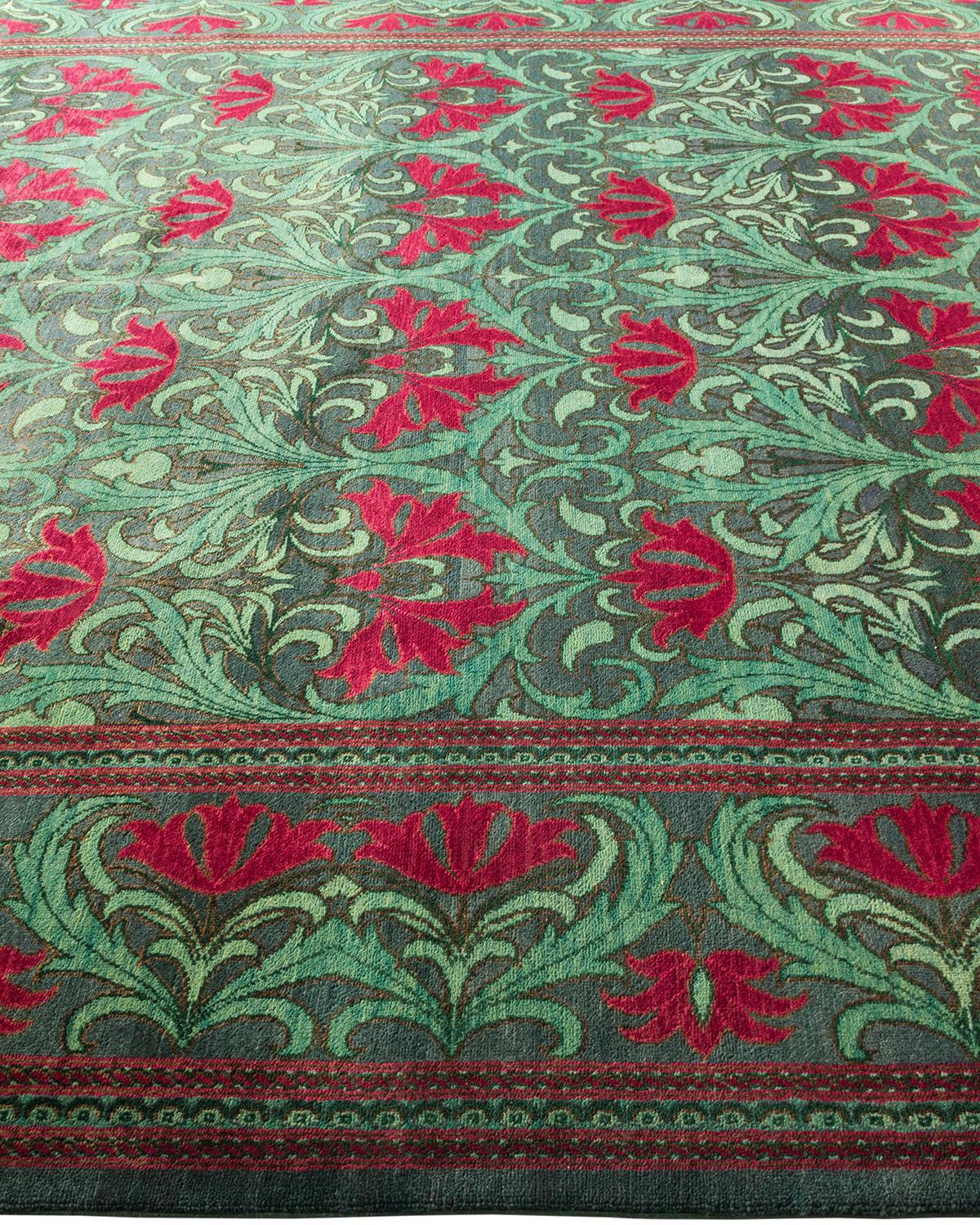 One-Of-A-Kind Hand Made Contemporary Eclectic Green Area Rug In New Condition For Sale In Norwalk, CT