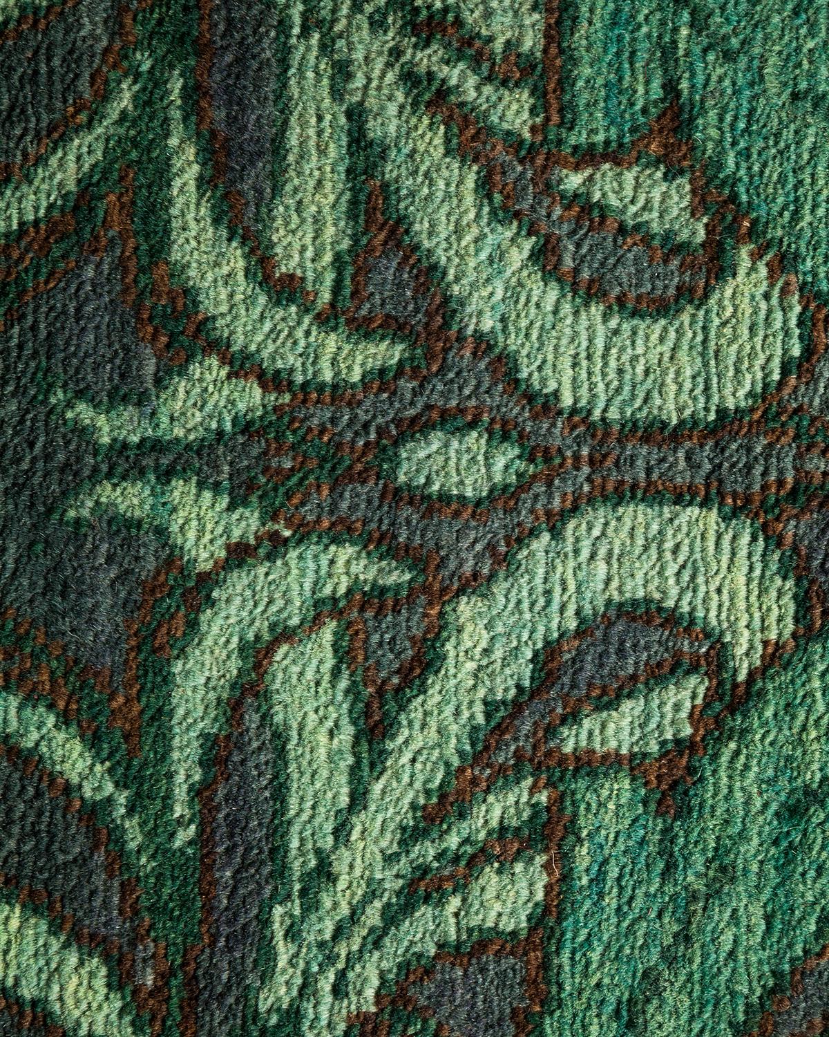 Wool One-Of-A-Kind Hand Made Contemporary Eclectic Green Area Rug For Sale