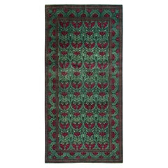 Alfombra verde contemporánea ecléctica hecha a mano única en su género