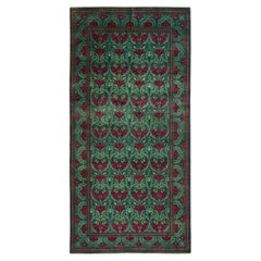One-Of-A-Kind Hand Made Contemporary Eclectic Green Area Rug