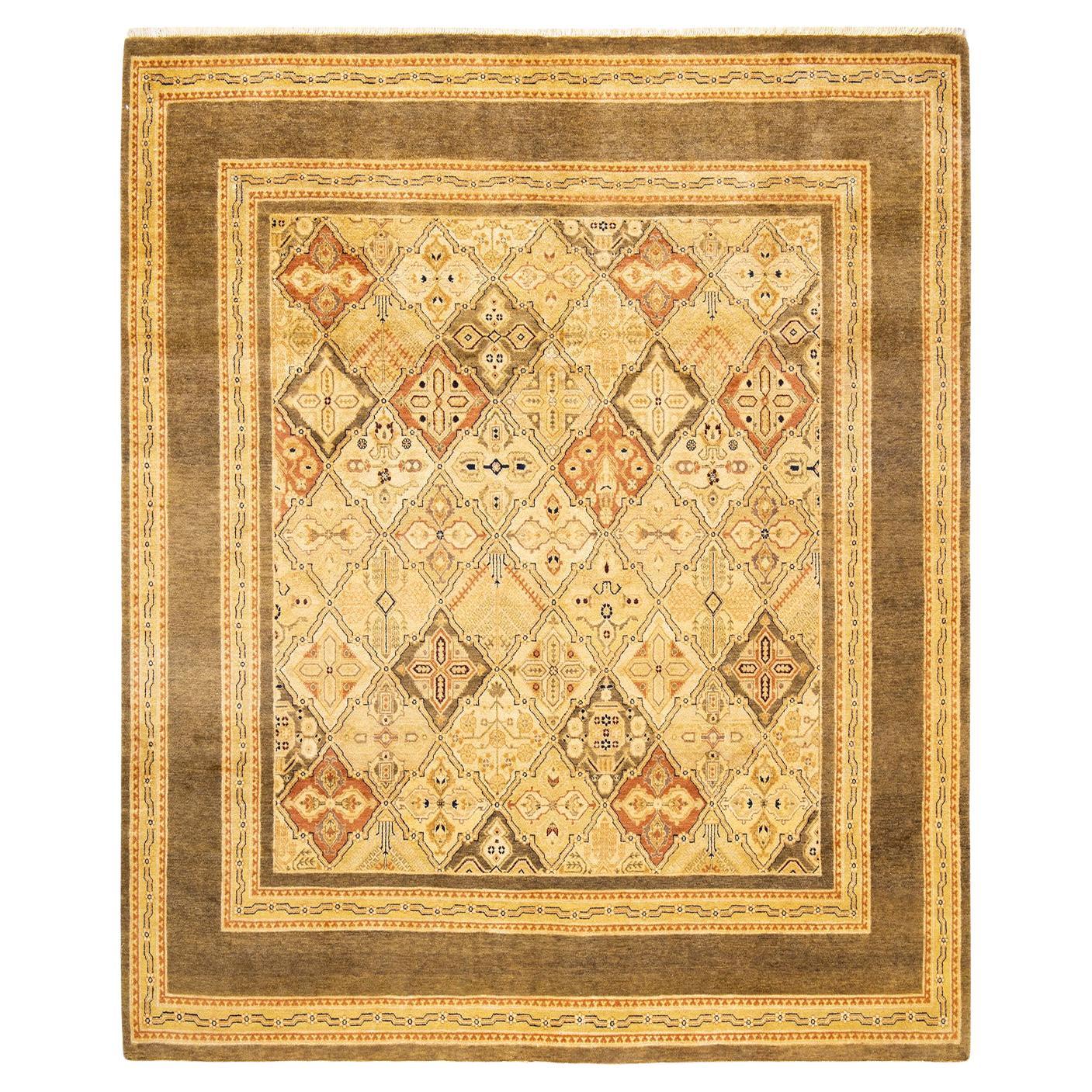 One-Of-A-Kind Hand Made Contemporary Eclectic Green Area Rug For Sale