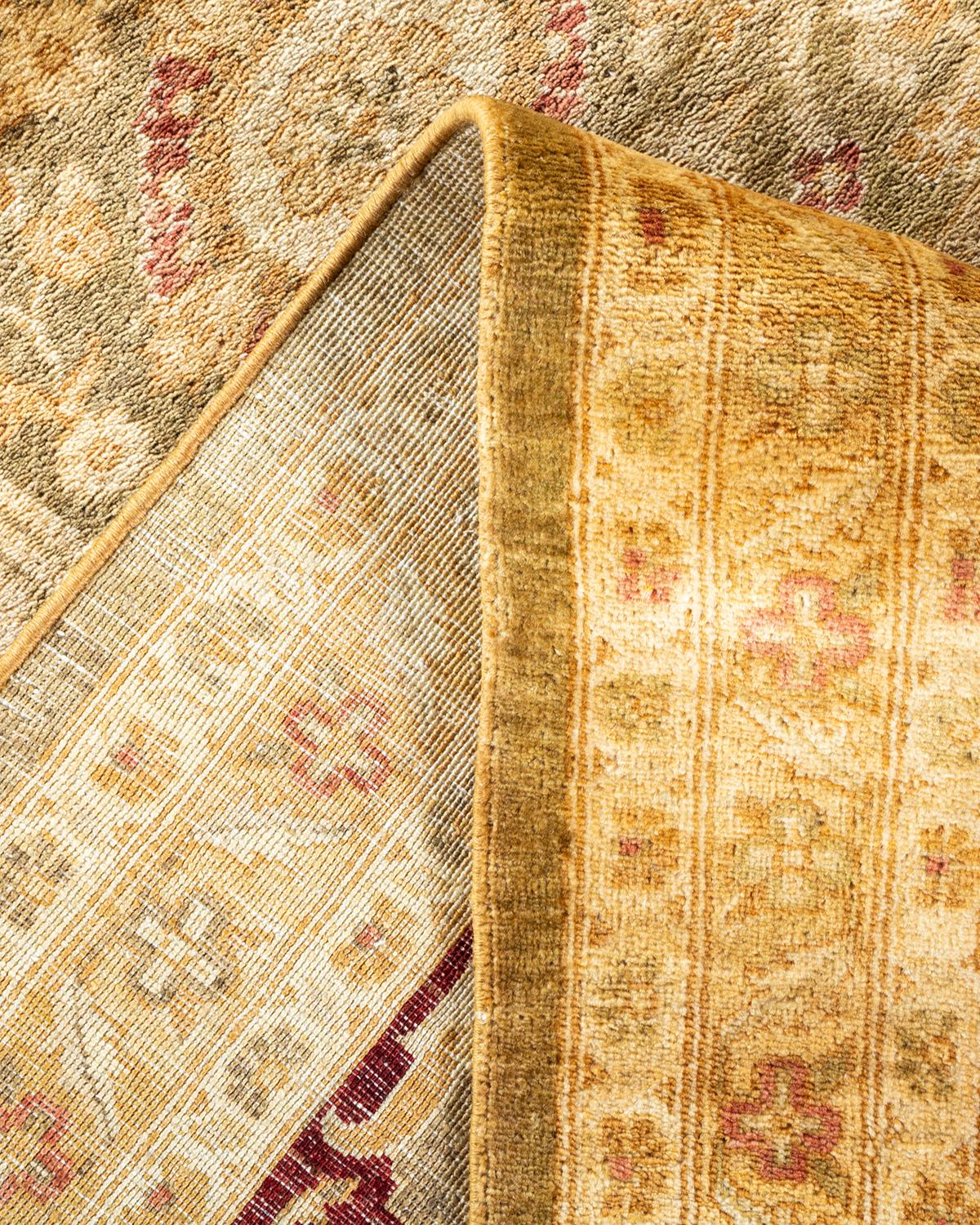 Pakistani One-of-a-Kind Hand Made Contemporary Eclectic Green Area Rug For Sale